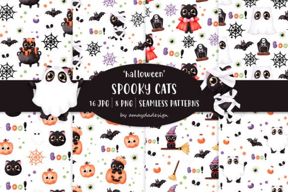 Download Cute Halloween Cats Seamless Pattern - Premium Resources