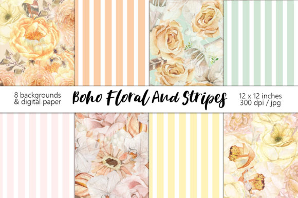 Download Boho Floral and Striped Background Paper - Background paper Collection