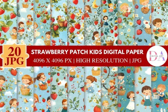 Download Strawberry Patch Kids Digital Paper - Berry Collection