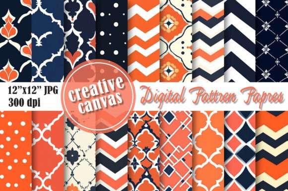 Download Coral Navy Geometric Digital Paper - Geometric digital paper Collection