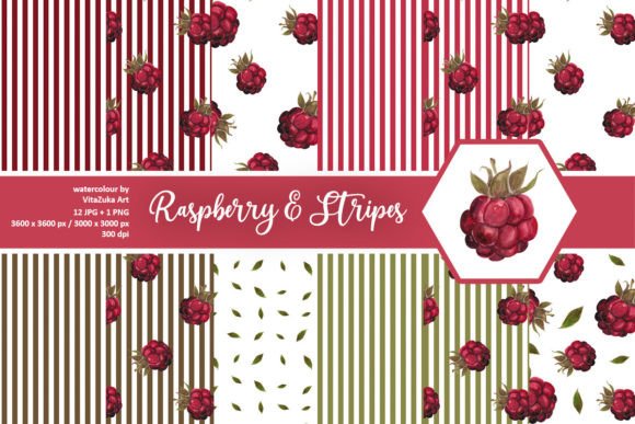 Download Raspberry and Stripes Digital Paper Set - Berry Collection